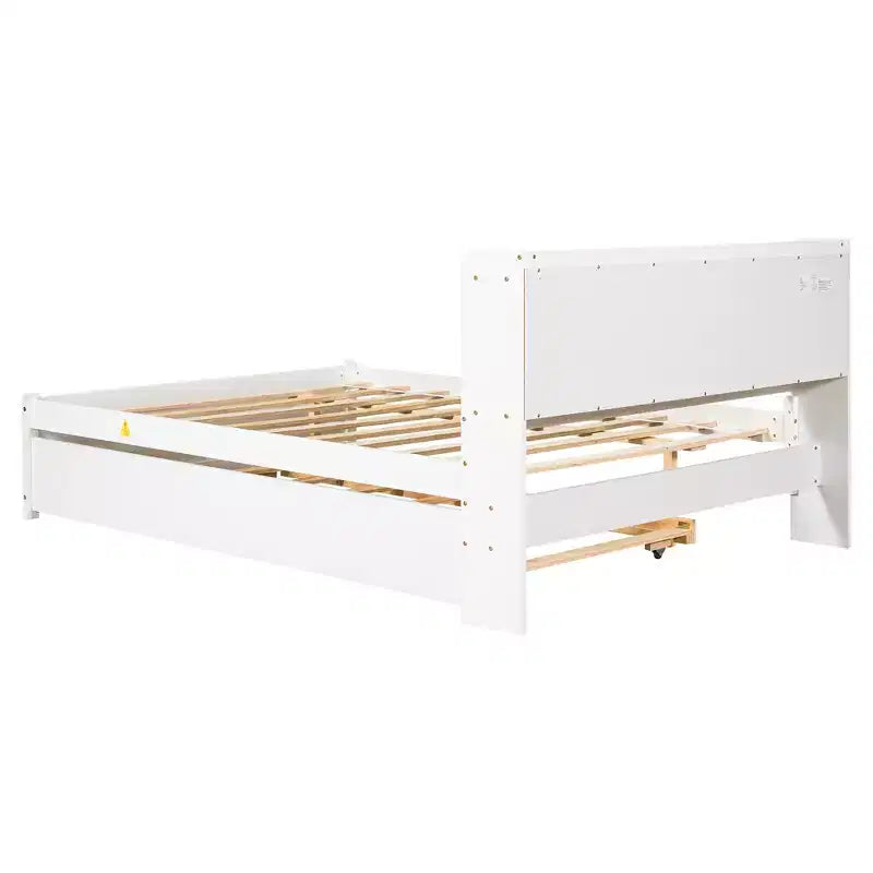 VECELO Letto a piattaforma singolo con rotelle e testiera portaoggetti, base letto con doghe in legno per piccoli spazi