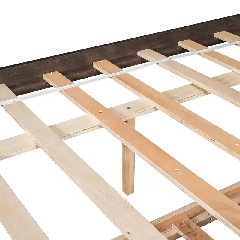 VECELO Letto a piattaforma singolo con rotelle e testiera portaoggetti, base letto con doghe in legno per piccoli spazi