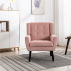 Poltrona moderna accentuata con bottoni in velluto rosa, 75 cm, con gambe in legno