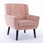 Poltrona moderna accentuata con bottoni in velluto rosa, 75 cm, con gambe in legno