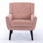Poltrona moderna accentuata con bottoni in velluto rosa, 75 cm, con gambe in legno