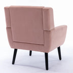 Poltrona moderna accentuata con bottoni in velluto rosa, 75 cm, con gambe in legno
