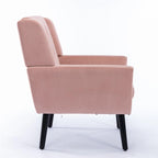 Poltrona moderna accentuata con bottoni in velluto rosa, 75 cm, con gambe in legno