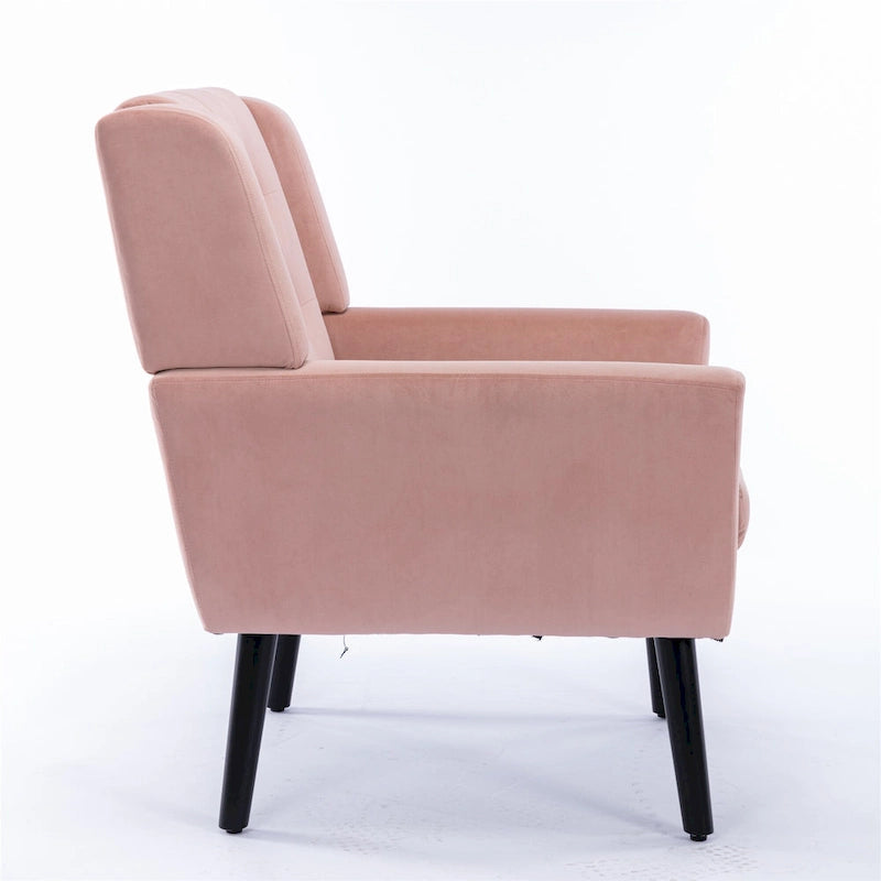 Poltrona moderna accentuata con bottoni in velluto rosa, 75 cm, con gambe in legno