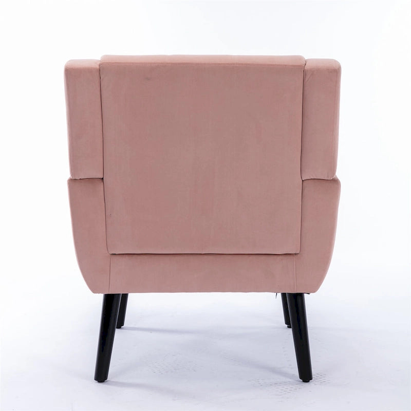 Poltrona moderna accentuata con bottoni in velluto rosa, 75 cm, con gambe in legno
