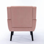 Poltrona moderna accentuata con bottoni in velluto rosa, 75 cm, con gambe in legno