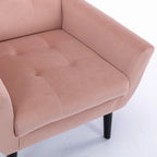 Poltrona moderna accentuata con bottoni in velluto rosa, 75 cm, con gambe in legno