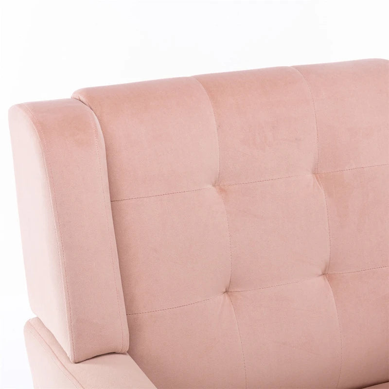 Poltrona moderna accentuata con bottoni in velluto rosa, 75 cm, con gambe in legno