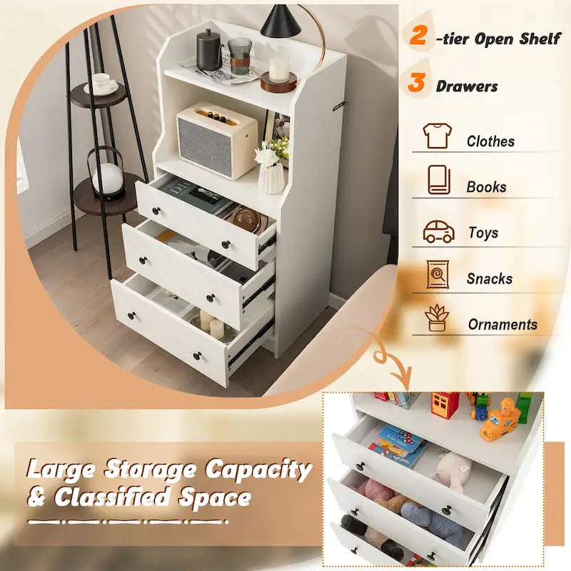 Cassettiera a 3 cassetti, organizer contenitore in legno alto 44 cm con 2