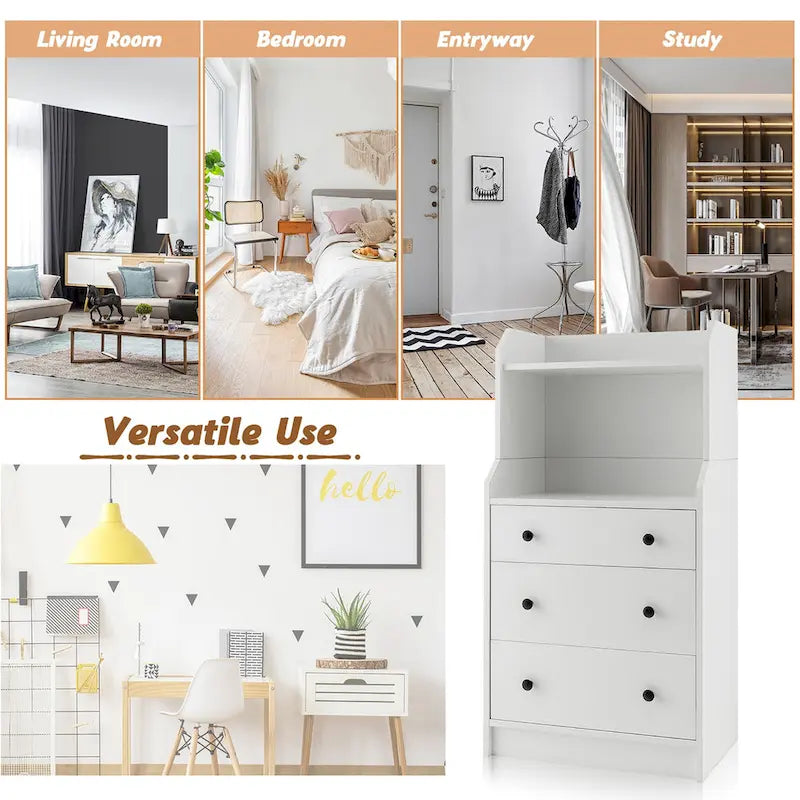 Cassettiera a 3 cassetti, organizer contenitore in legno alto 44 cm con 2