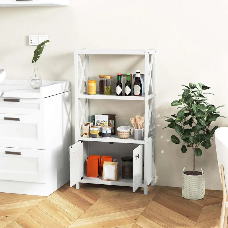 Mobiletto da bagno con ripiani aperti e doppie ante - Vedi dettagli