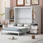 Letto a scomparsa Queen Size con armadio, scrivania, cassetti e mensole