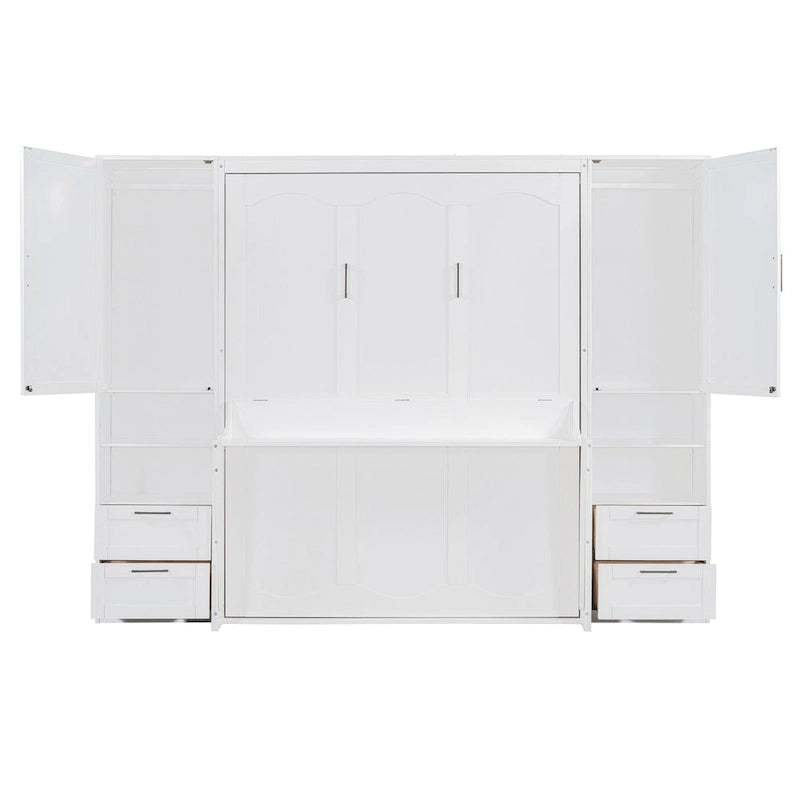 Letto a scomparsa Queen Size con armadio, scrivania, cassetti e mensole