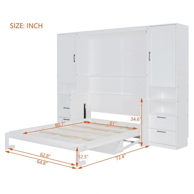 Letto a scomparsa Queen Size con armadio, scrivania, cassetti e mensole