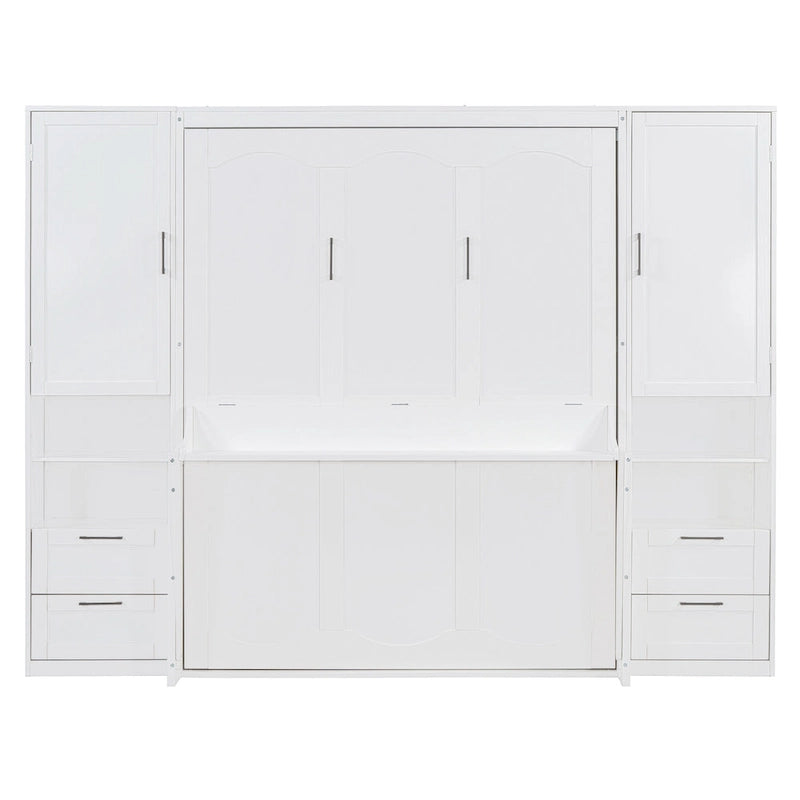 Letto a scomparsa Queen Size con armadio, scrivania, cassetti e mensole