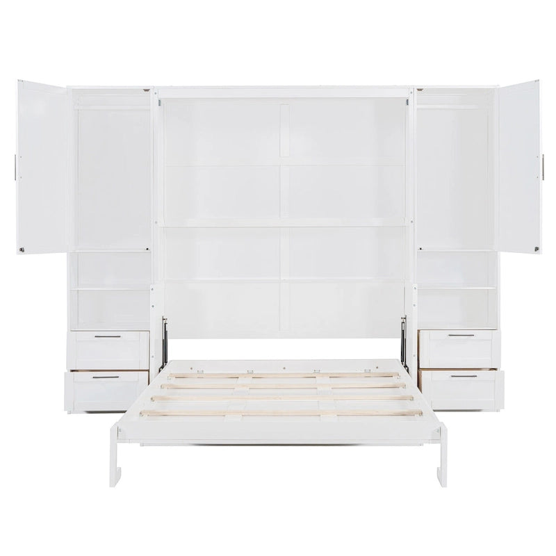 Letto a scomparsa Queen Size con armadio, scrivania, cassetti e mensole