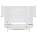 Letto a scomparsa Queen Size con armadio, scrivania, cassetti e mensole