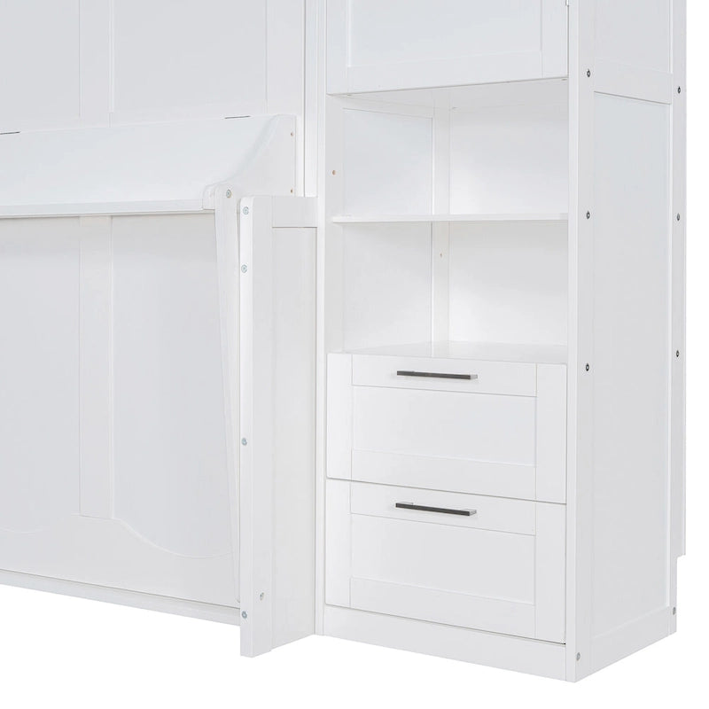 Letto a scomparsa Queen Size con armadio, scrivania, cassetti e mensole