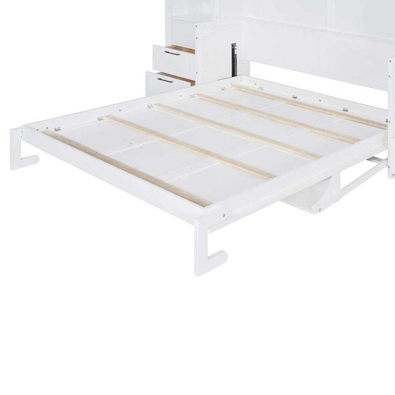 Letto a scomparsa Queen Size con armadio, scrivania, cassetti e mensole