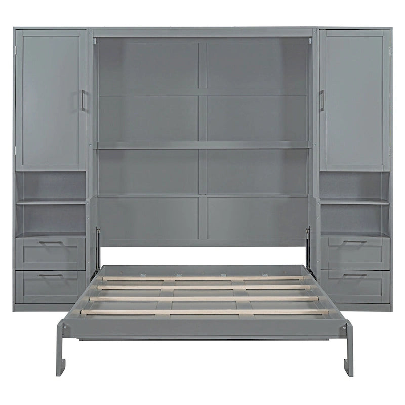Letto a scomparsa Queen Size con armadio, scrivania, cassetti e mensole