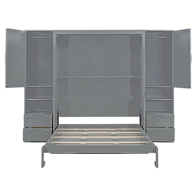 Letto a scomparsa Queen Size con armadio, scrivania, cassetti e mensole