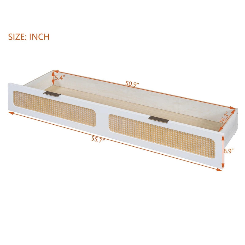 Letto a scomparsa Murphy in rattan con cassetti portaoggetti, porte USB e prese elettriche