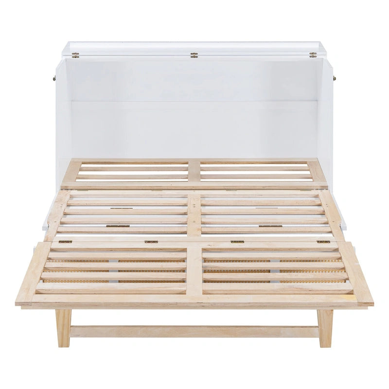 Letto a scomparsa Murphy in rattan con cassetti portaoggetti, porte USB e prese elettriche