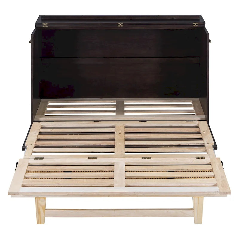 Letto a scomparsa Murphy in rattan con cassetti portaoggetti, porte USB e prese elettriche