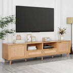 Mobile porta TV in legno 78 con gambe in legno, armadietti e mensole per TV fino a 85 pollici