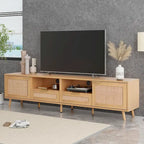Mobile porta TV in legno 78 con gambe in legno, armadietti e mensole per TV fino a 85 pollici