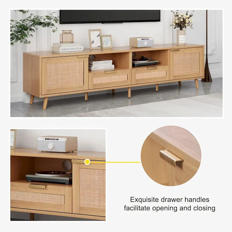 Mobile porta TV in legno 78 con gambe in legno, armadietti e mensole per TV fino a 85 pollici