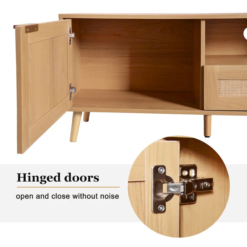 Mobile porta TV in legno 78 con gambe in legno, armadietti e mensole per TV fino a 85 pollici
