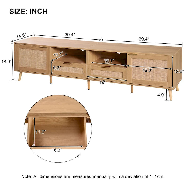 Mobile porta TV in legno 78 con gambe in legno, armadietti e mensole per TV fino a 85 pollici