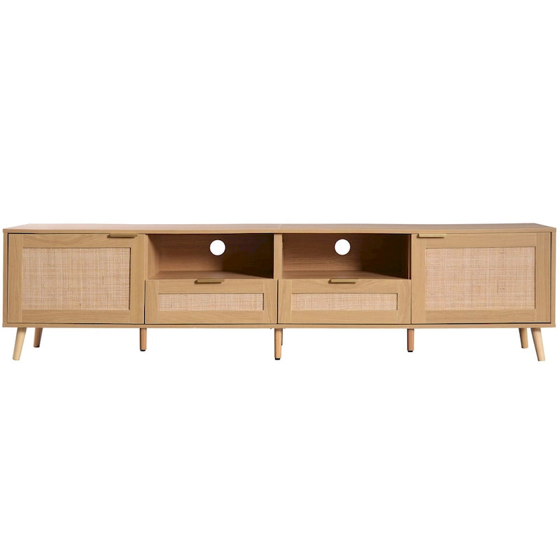 Mobile porta TV in legno 78 con gambe in legno, armadietti e mensole per TV fino a 85 pollici