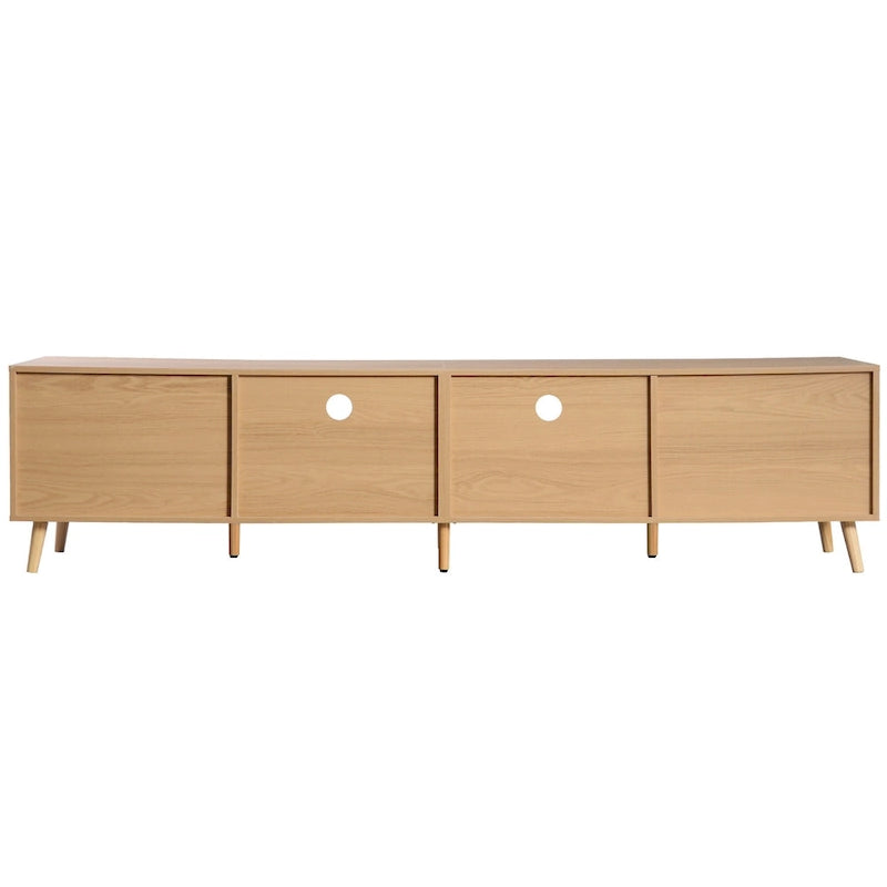 Mobile porta TV in legno 78 con gambe in legno, armadietti e mensole per TV fino a 85 pollici