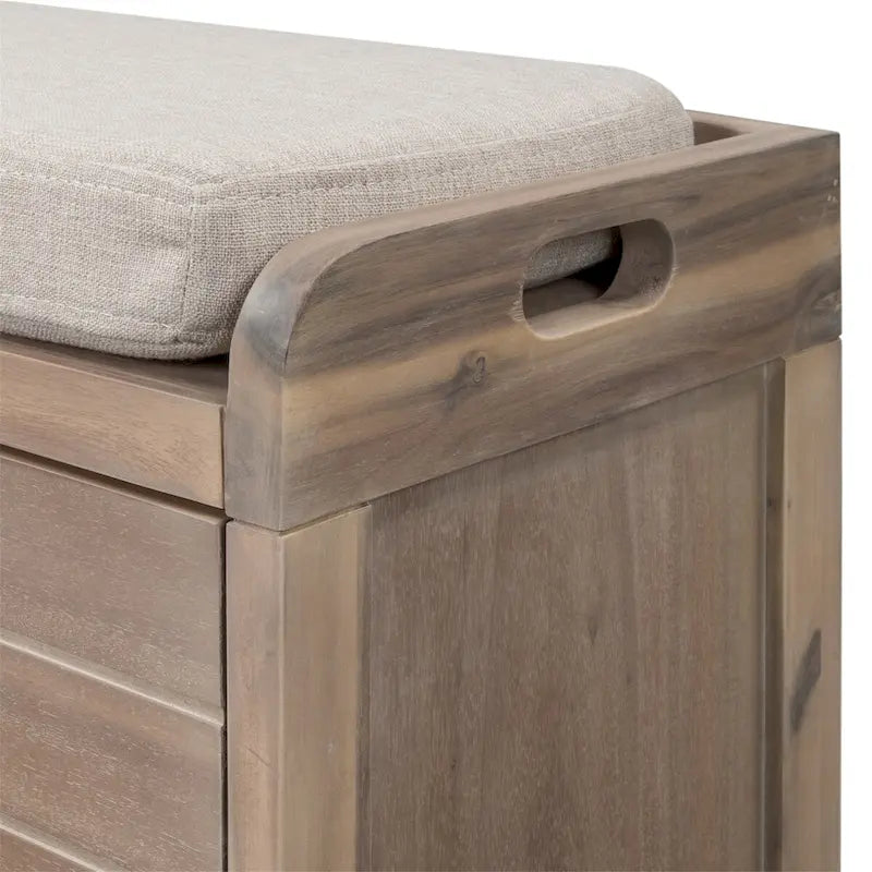 Panca contenitore in legno con 2 cesti in vimini