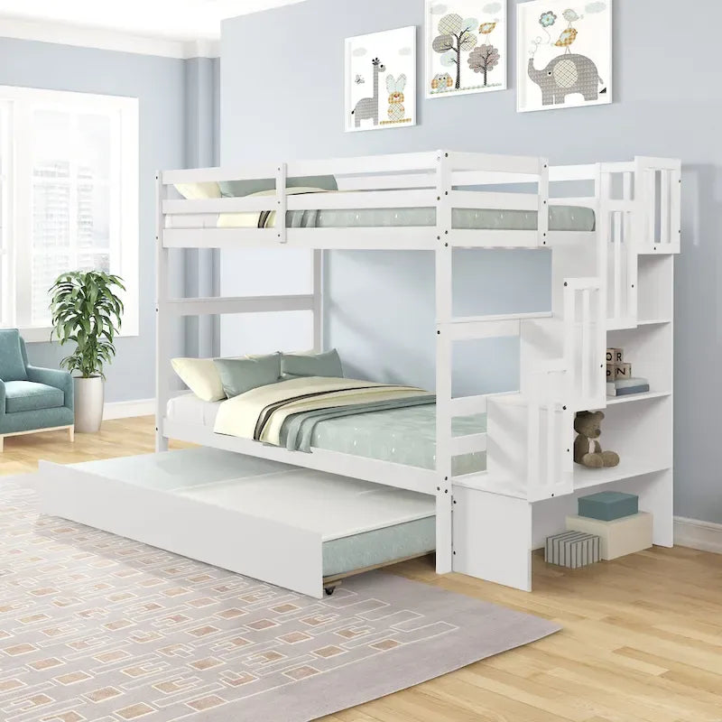 Letti a Castello Gemelli con Letto Estraibile e Scala con Contenitore Colore Grigio