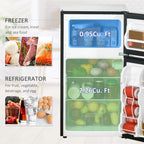 HOMCOM Double Door Mini Fridge with Freezer, 3.2 Cu.Ft Compact Refrigerator with Adjustable Shelf, Adjustable Thermostat