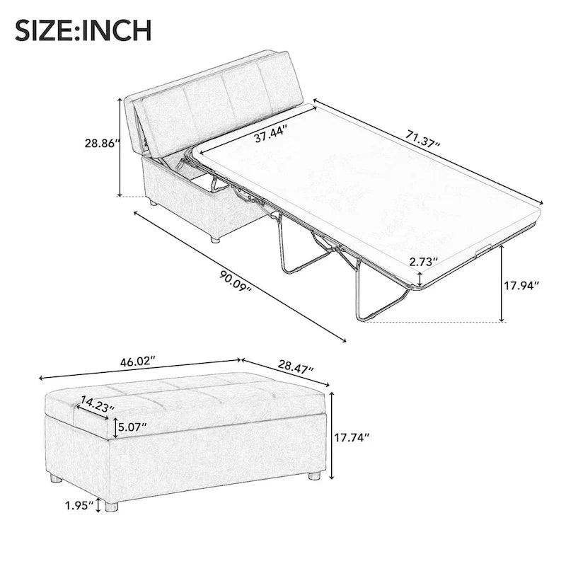 Divano letto pieghevole estraibile a forma di pouf singolo con materasso, letto per gli ospiti convertibile, divano letto rivestito in PU