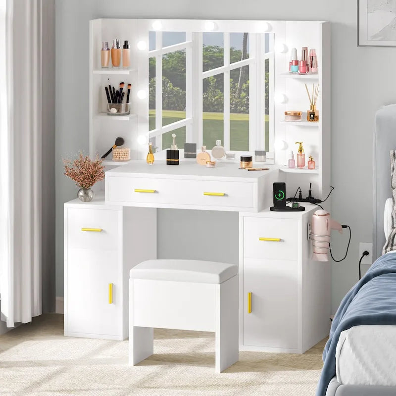Toeletta con prese incorporate e specchio illuminato, 55,1A x 43,3L x 15,74P