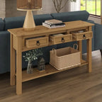 Tavolo Consolle Rustico in Pino Massiccio per Ingresso, Bianco Decapato / Marrone Antico / Grigio Decapato / Non Verniciato, 3 Cassetti