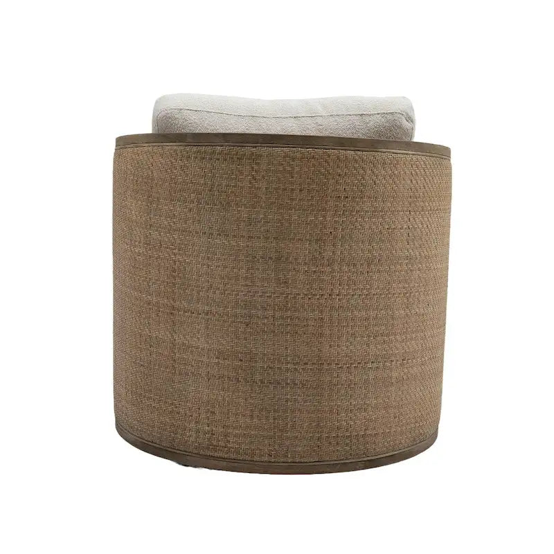 Poltrona a botte girevole, comoda poltrona rotonda d'accento, poltrona club a botte girevole a 360 gradi, poltrona relax con struttura in rattan intrecciato