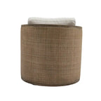 Poltrona a botte girevole, comoda poltrona rotonda d'accento, poltrona club a botte girevole a 360 gradi, poltrona relax con struttura in rattan intrecciato