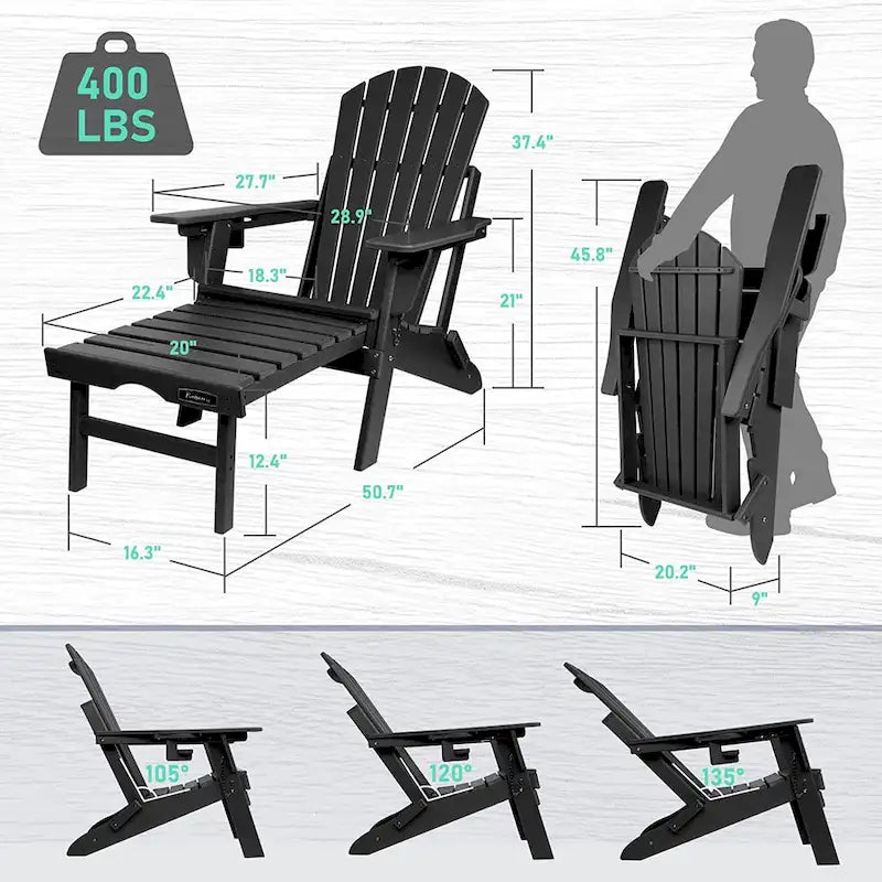 Sedia Adirondack Pieghevole e Regolabile Vrakae con Pouf