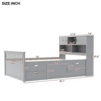 Letto a piattaforma Twin/Full Size Captain con 4 cassetti e mensole portaoggetti, struttura letto in legno massello con testiera libreria contenitore