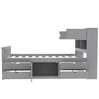 Letto a piattaforma Twin/Full Size Captain con 4 cassetti e mensole portaoggetti, struttura letto in legno massello con testiera libreria contenitore