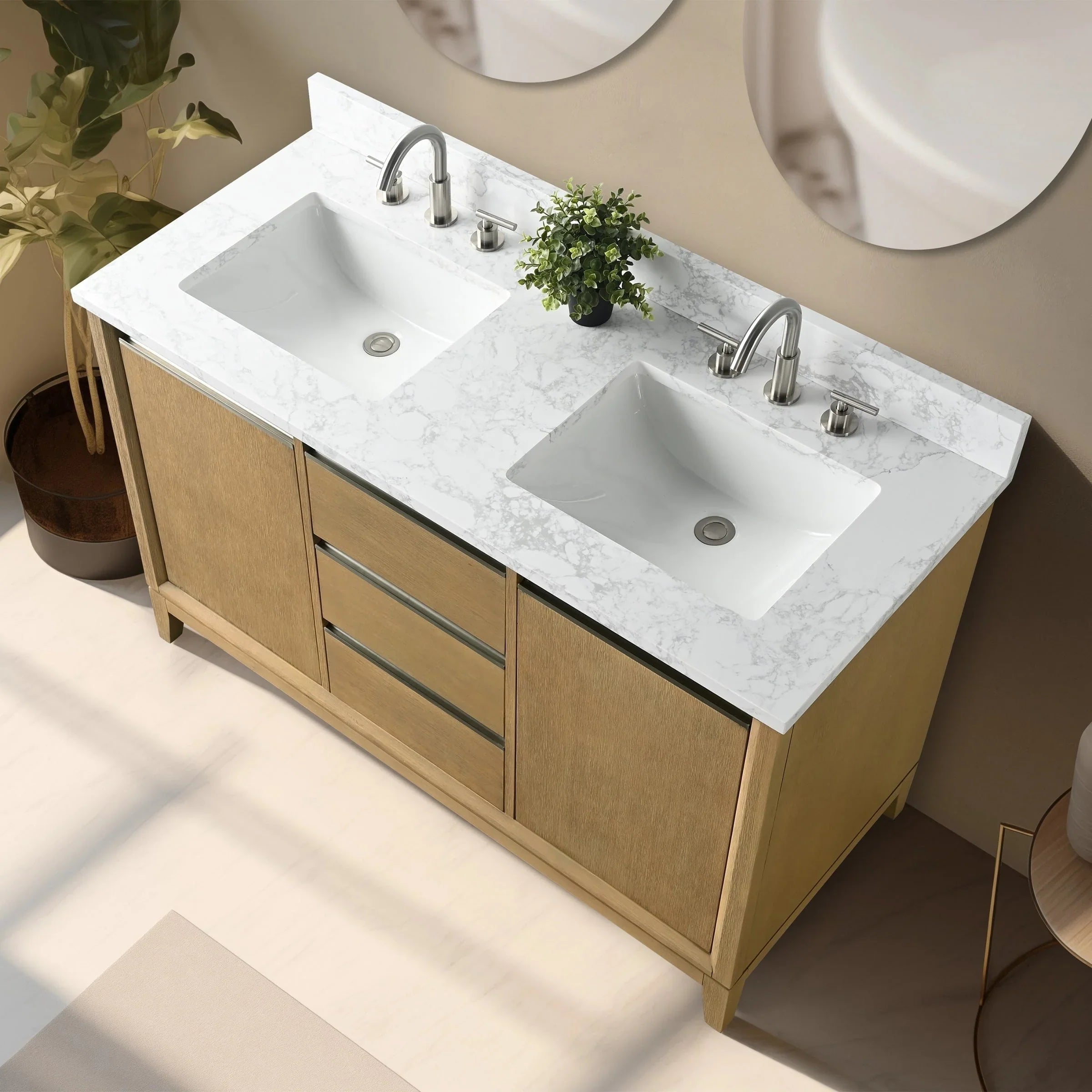 Mobile da Bagno Vanity Art con Lavabo in Ceramica e Top in Marmo Ricomposto