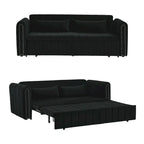 Divano letto moderno convertibile imbottito in velluto con braccioli arrotolati decorati con borchie in rame