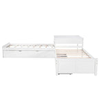 Letto a piattaforma a L moderno bianco per cameretta, dimensioni singole, con letto estraibile e cassetti