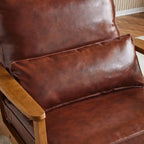 Poltrona d'accento rivestita in misto lino con gambe in legno e un cuscino, beige